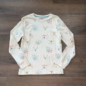Cat & Jack Boys Girls Polar Bear Goggles Long Sleeve Graphic Tee Cream M 8/10